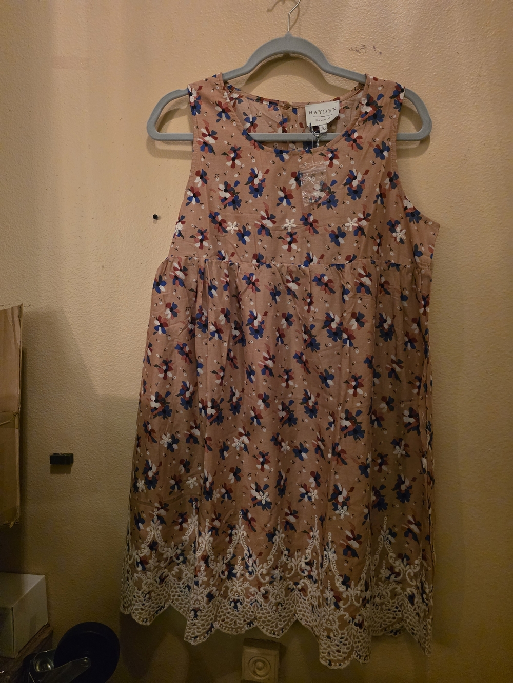 Hayden Peach Dress with Blue & White Floral Print